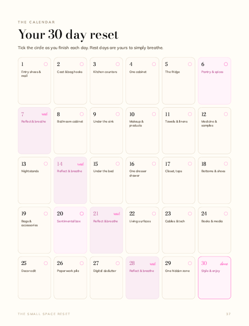 30 day calendar page